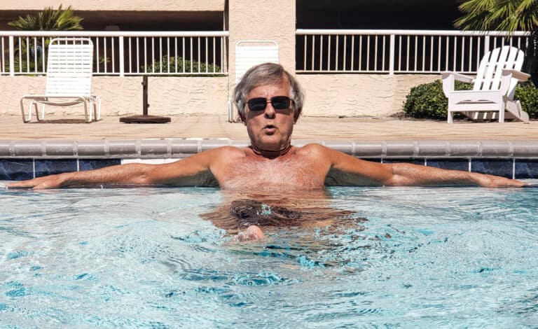 Retired guy hanging in the pool
