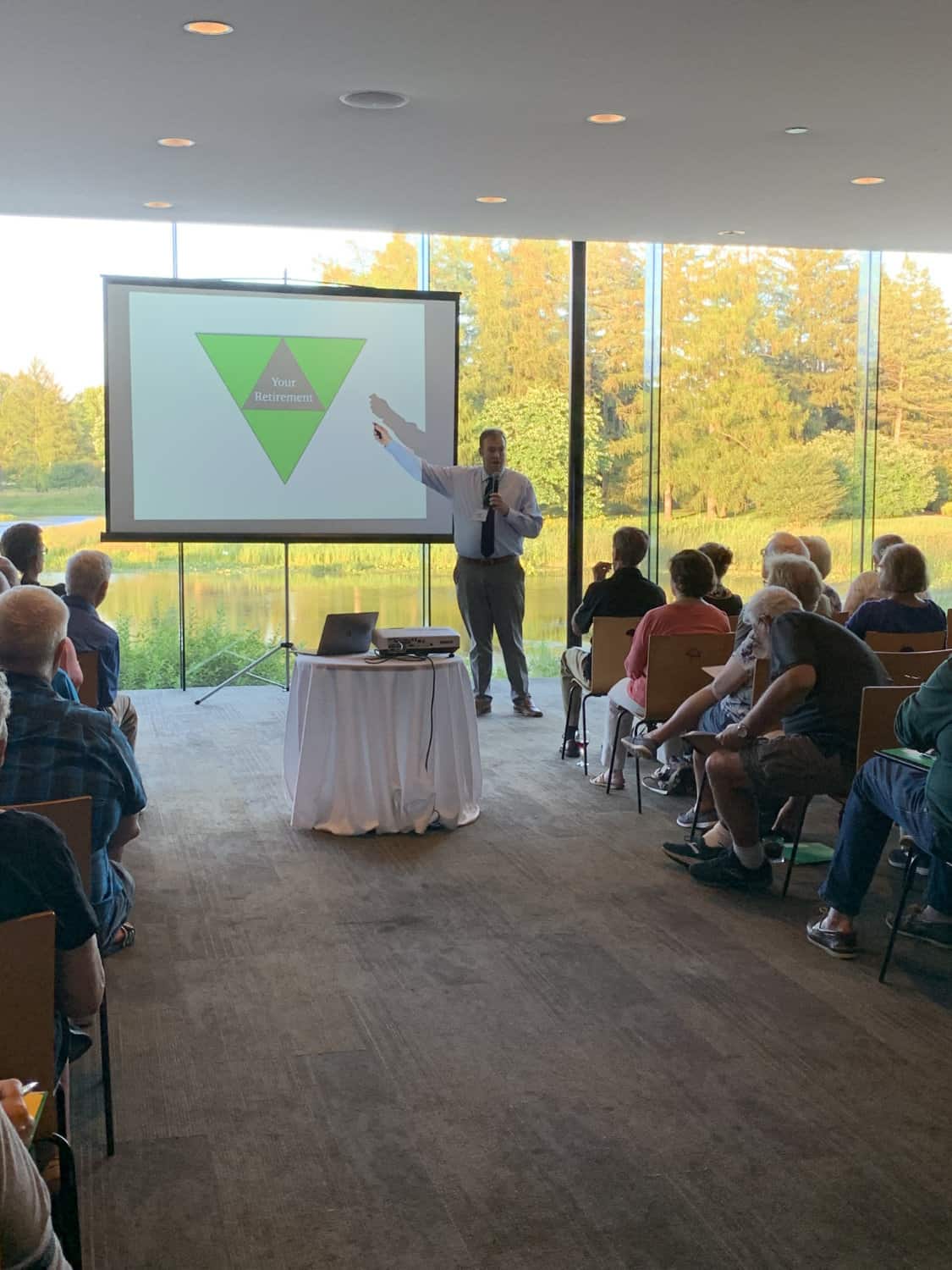 Josh speaking in front of clients